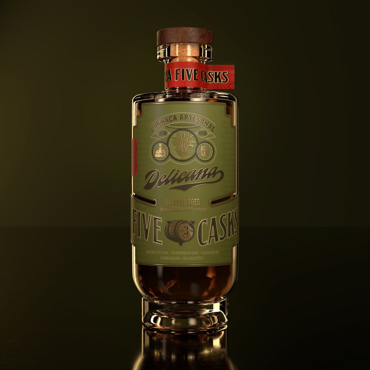 Rótulo da Delicana 5 Casks em verde e vermelho